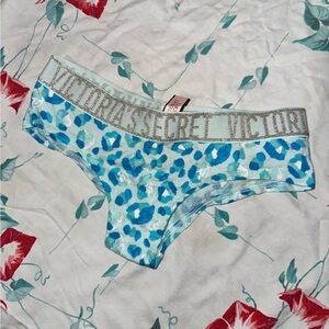 NWT Victoria’s Secret Blue Color Animal Print Design Panties w/ Logo spelled out